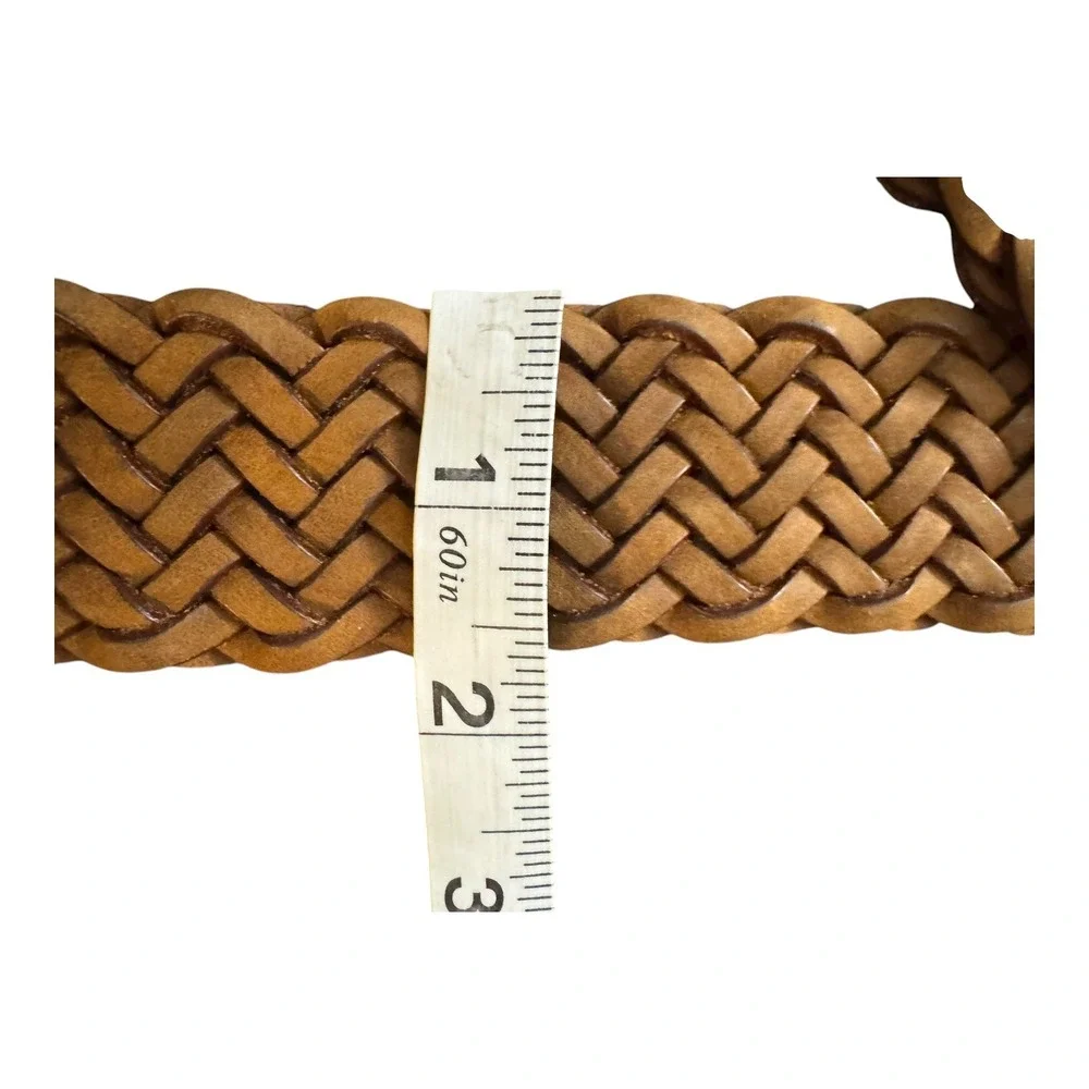 Vtg Brighton Womens Braided Leather Belt L/34 Brown Brass Buckle‎ Boho Western